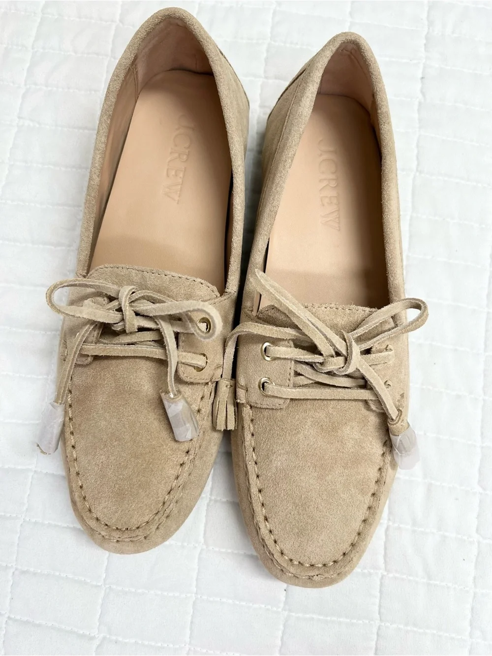 J. Crew Suede Driving loafers in Light Khaki Size 7.5 NWOB